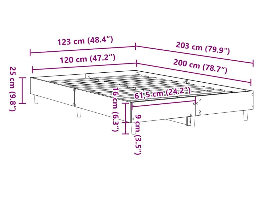 Рамка за легло без матрак старо дърво 120x200см инженерно дърво - 9