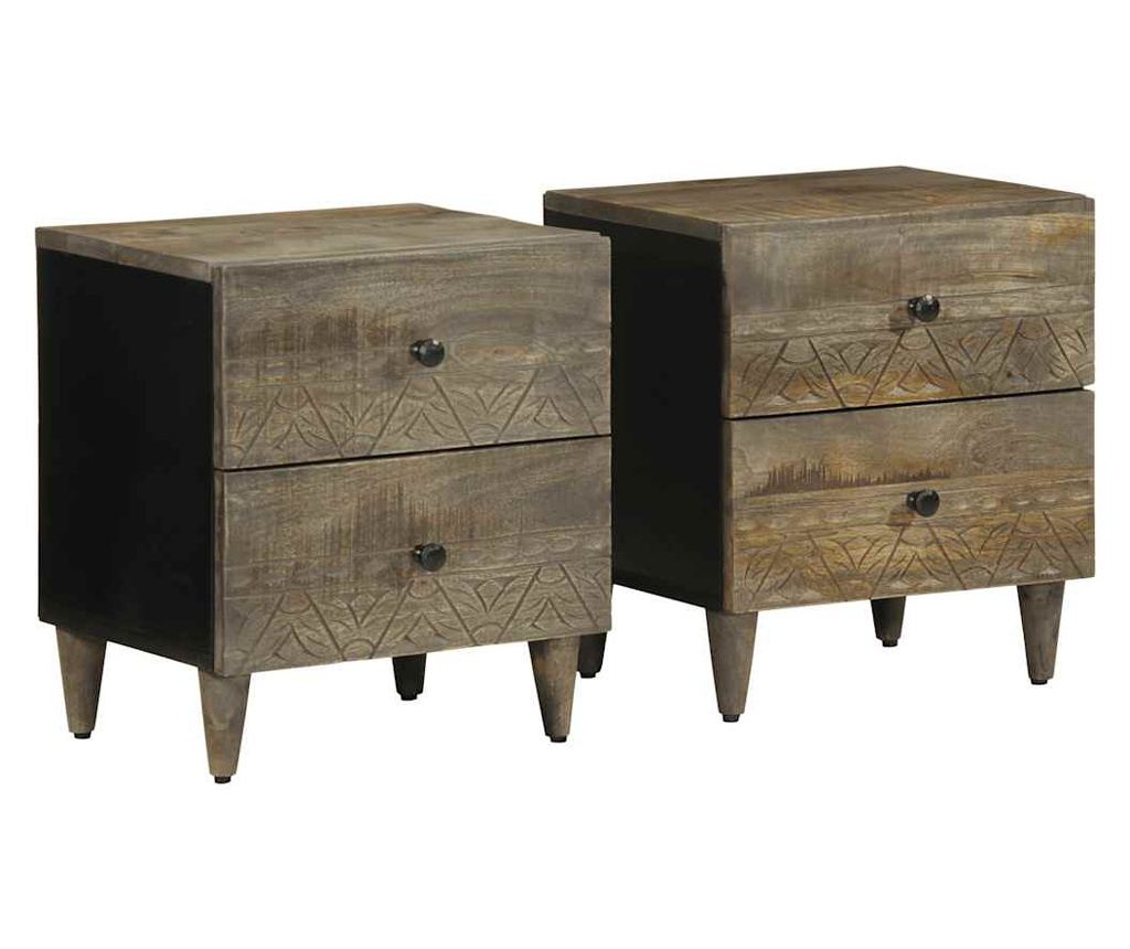 Noćni ormarić 2 kom Svijetlo sivi 40x33x46 cm Masivno drvo manga - 2