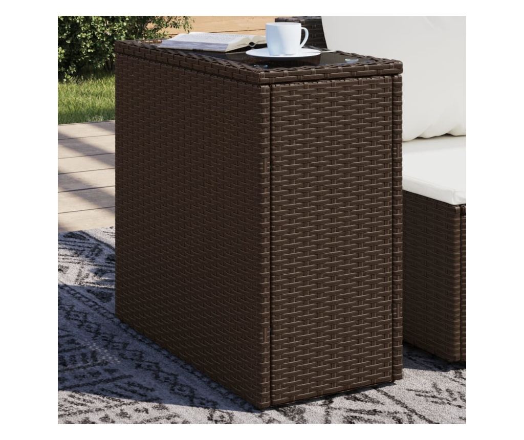 Градинска маса със стъклен плот kафяв 58x27,5x55 см полиратан - 2