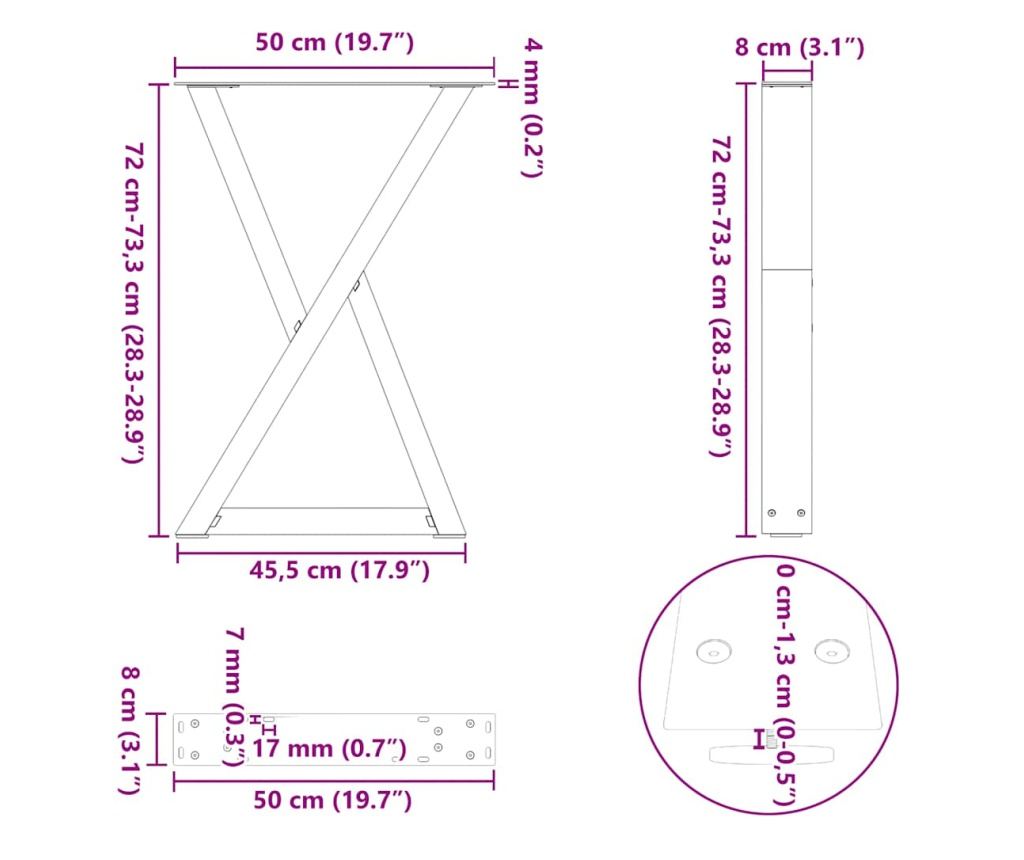 Крака за трапезна маса, 2 бр., бели, 50 x (72-73,3) см, стомана - 10