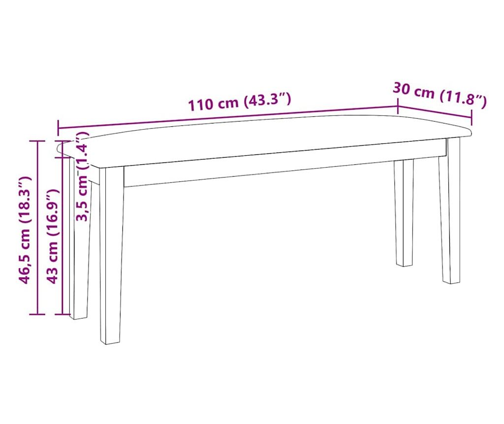 Пейка 110 cm Бяла масивна дървесина Гума - 10