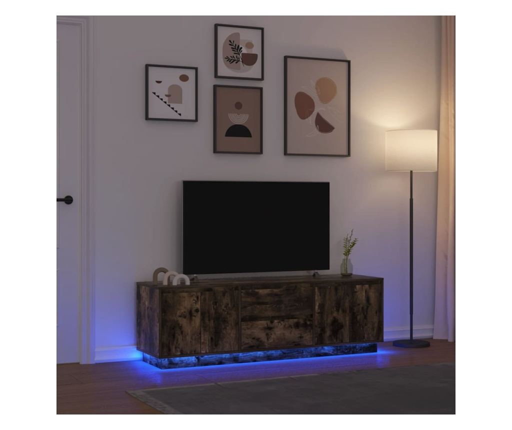 ТВ шкаф с LED осветление, опушен дъб, 160,5x41x50 см - 2