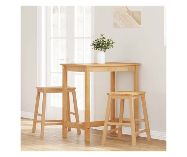 Komplet 2 barskih stolov iz masivnega kavčukovega lesa