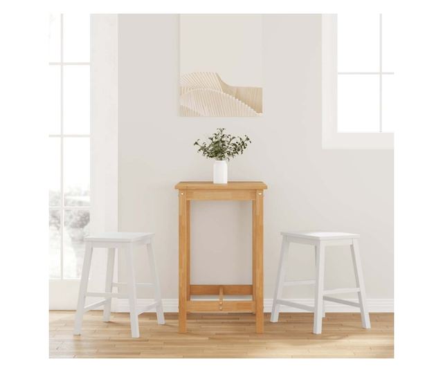 Barski stoli 2 kosa masiven les kavčukovca bel