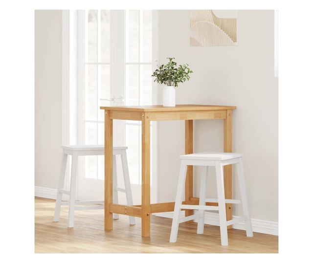 Barski stoli 2 kosa masiven les kavčukovca bel