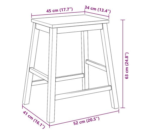 Barski stoli 2 kosa masiven les kavčukovca bel