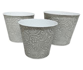 Set 3 Ghivece din Metal – Design Elegant cu Dimensiuni și Modele Diferite Gri