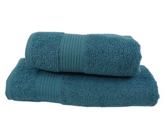 Set 2 prosoape absorbante si rezistente la decolorare, 100% Bumbac, densitate 480 gsm, 50x100cm + 70x140 cm, Hermagoras, Petrol