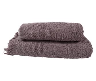 Комплект от 2 хавлиени кърпи, 100% памук Жаккард, плътност 450 г/м2, 50x100 см + 70x140 см, Nuada, люляк