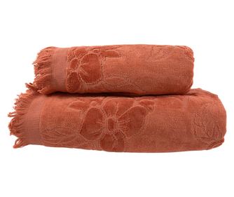 Комплект от 2 хавлиени кърпи, 100% памук Velour Jacquard, плътност 500 gsm, 50x100 см + 70x140 см, Ion, Terra Cotta
