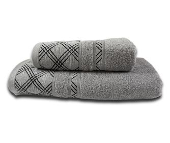 Set 2 prosoape absorbante si rezistente la decolorare, 100% Bumbac Jacquard, densitate 450 gsm, 50x100cm + 70x140 cm, Rhea, Silv