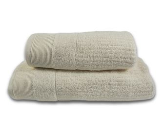 Set 2 prosoape absorbante si rezistente la decolorare, 100% Bumbac Jacquard, densitate 500 gsm, 50x100cm + 70x140 cm, Linos, Cre