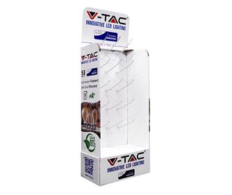 Stand carton cu 15 suporturi pentru agatare, realizate din metal.