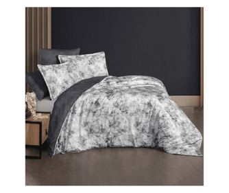 Lenjerie de pat dublu, Story Home, 100% bumbac satin, 300 TC, pentru 2 persoane, 6 piese, Kiev Cobalt 200 x 220