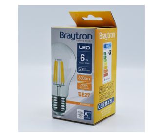 Bec led Vintage filament 6W (50W), E27, A60, 660lm, lumina calda (2700K), clar, Braytron