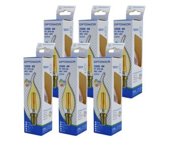 Set 6 becuri LED flacara Vintage filament 4W(35W) Optonica, E14, 400 lm, lumina calda (2500K), auriu, clasa energetica F
