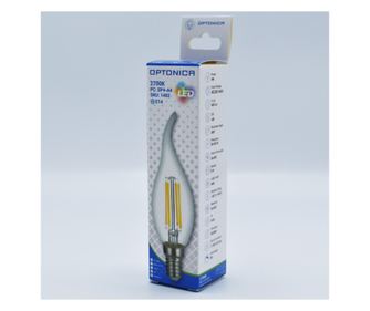 Bec led flacara Vintage filament 4W (35W), E14, C35T, 400lm, lumina calda (2700K), clar, Optonica