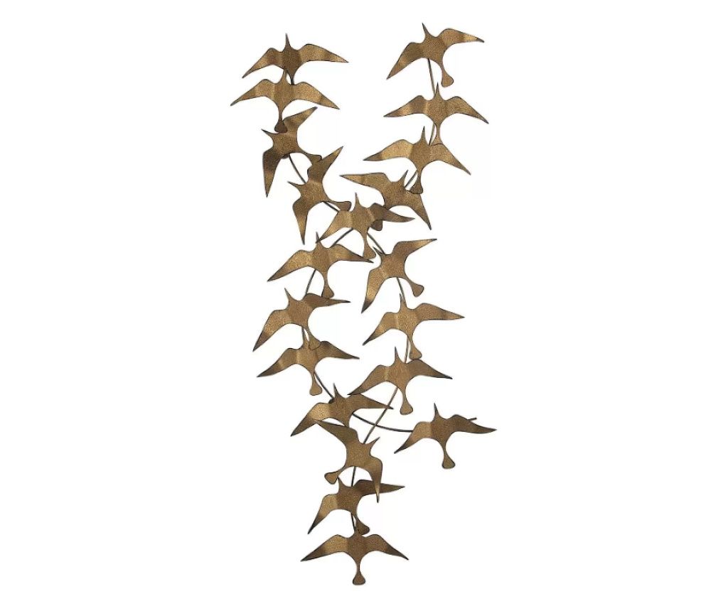 Panou metalic decorativ perete 3D, Deco Art Studio Casa, 112 x 50 cm, Pasari, Auriu