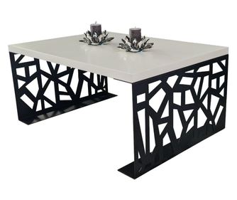 Stolik kawowy 100x70x45 cm, MDF biały premium do wnętrz, z nogami z czarnej stali