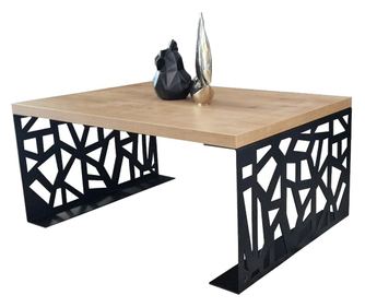 Stolik kawowy 100x70x45 cm, MDF NATUR premium do wnętrz, z czarnymi stalowymi nogami