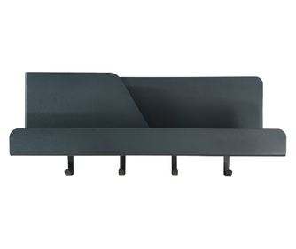 Fali szervező 4 akasztóval és tartóval, fém, antracit, 46 x 11 x 19 cm