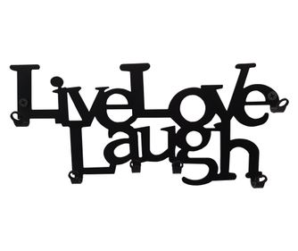 Držač za ključeve Live Love Laugh 6 vješalica crne boje, 25x11x2.5 cm