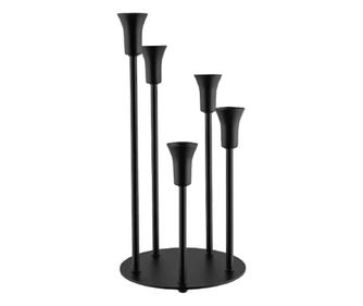 Suport lumanare metalic cu 5 brate Deco Art, Diametru baza 17 cm, Inaltime 37 cm, Negru