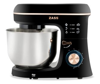 Mixer planetar Zass ZPSM 20 Rose Gold, 1400 W, Bol inox 6 L, 6 Viteze, Functie Pulse, Negru