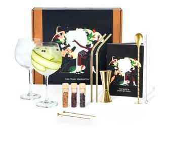 Set pentru bauturi Gin Tonic Cocktail Gold 11 piese - Shaker din otel inoxidabil - 2 Pahare Gin-Tonic