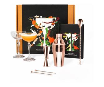 Set pentru bauturi Cocktail Rose 7 piese - Shaker Cocktail din otel inoxidabil - 2 Pahare Martini Coupe