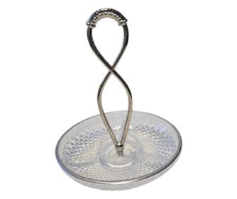 Platou rotund din sticla cu 3 compartimente, Deco Art, Diametru 20 cm, Maner rasucit, Finisaje argintii