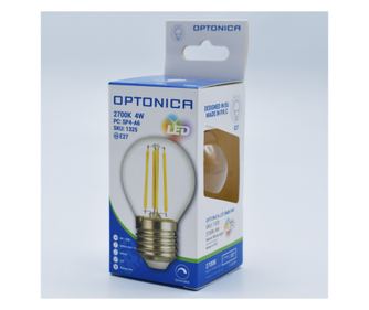 Bec led sferic Vintage filament 4W (27W), E27, G45, 400lm, dimabil, lumina calda (2700K), clar, Optonica