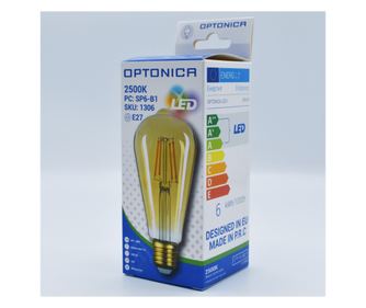 Bec led Vintage Filament Avocado 6W (36W), E27, ST64, 540 lm, lumina calda (2500K), auriu, Optonica