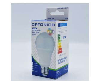 Bec led 15W (90W), E27, A65, 1350lm, lumina neutra (4500K), opal, Optonica