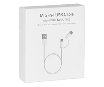Xiaomi Mi 2 in 1, Cablu de Date si Incarcare USB-C MicroUSB - USB Type C (30cm) - Alb