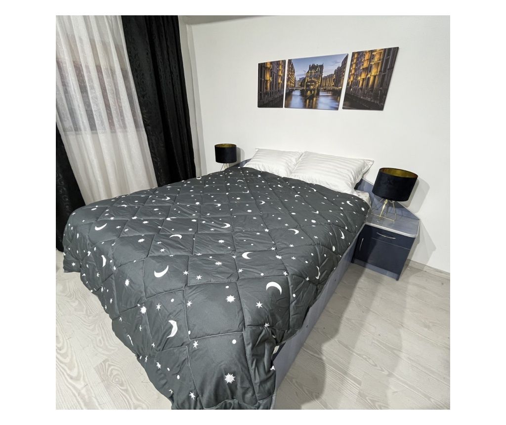 Quilted Winter Duvet "Moon and Stars" Coneltex, 140x210 cm, Rectangular, Dark Grey, Silicone Fiber Filling