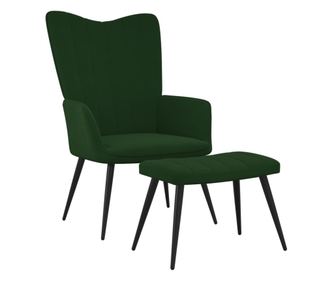 Stolica za opuštanje s taburetom, tamnozelena, baršun