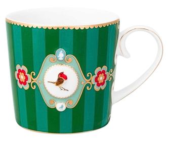 Porcelán bögre, Pip Studio, Stripes Green, 150 ml, Love Birds kollekció