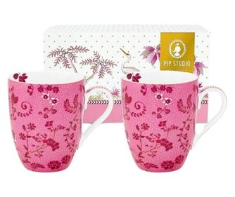 Set 2 căni, din porțelan, Pip Studio, Flowers Pink, 145 ml, colecția Jolie