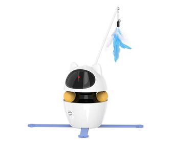 Jucarie interactiva 3 in 1 cu laser pentru pisici Rojeco, 3 moduri de joaca, Autonomie 5 ore, Gonga Alb