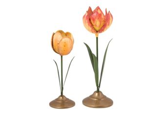 Σετ 2 μεταλλικών κηροπήγιων, Pip Studio, Τουλίπες 21 & 26 εκ., Κίτρινο