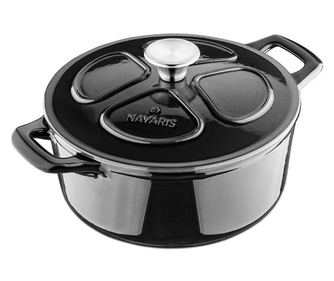 Oala antiaderenta din fonta Navaris pentru plite/cuptoare - 24 cm - 3,5 l - negru, 48777.01.01