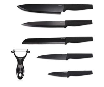 Zestaw 5 noży kuchennych ze stali nierdzewnej Navaris, 1 ceramiczny nóż do obierania, czarny, 48366.06.02