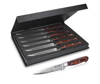 Set 6 cutite pentru friptura cu maner din lemn Navaris, 48114.01.06