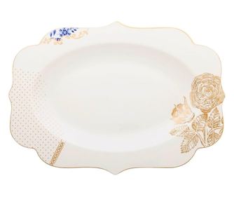 Ovális porcelántál, Pip Studio, Fehér, 40 cm, Royal White kollekció