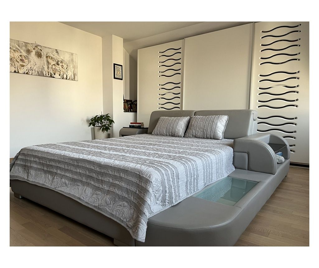 Cuvertura pat decorativa si de protectie CreponTex by Coneltex, 220 x 240 cm, pat dublu, culoare gri deschis