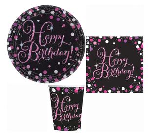 Happy Birthday party szett pink 23 cm-es tányérral 32 db-os