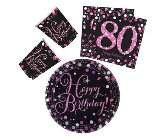 Happy Birthday 80 party szett 23cm-es tányérral 32db-os (pink)