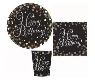 Happy Birthday party szett gold 23cm-es tányérral 32db-os
