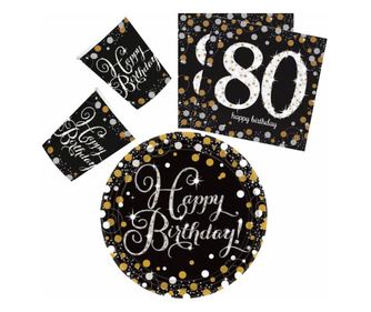 Happy Birthday 80 party szett 23cm-es tányérral 32db-os (gold)